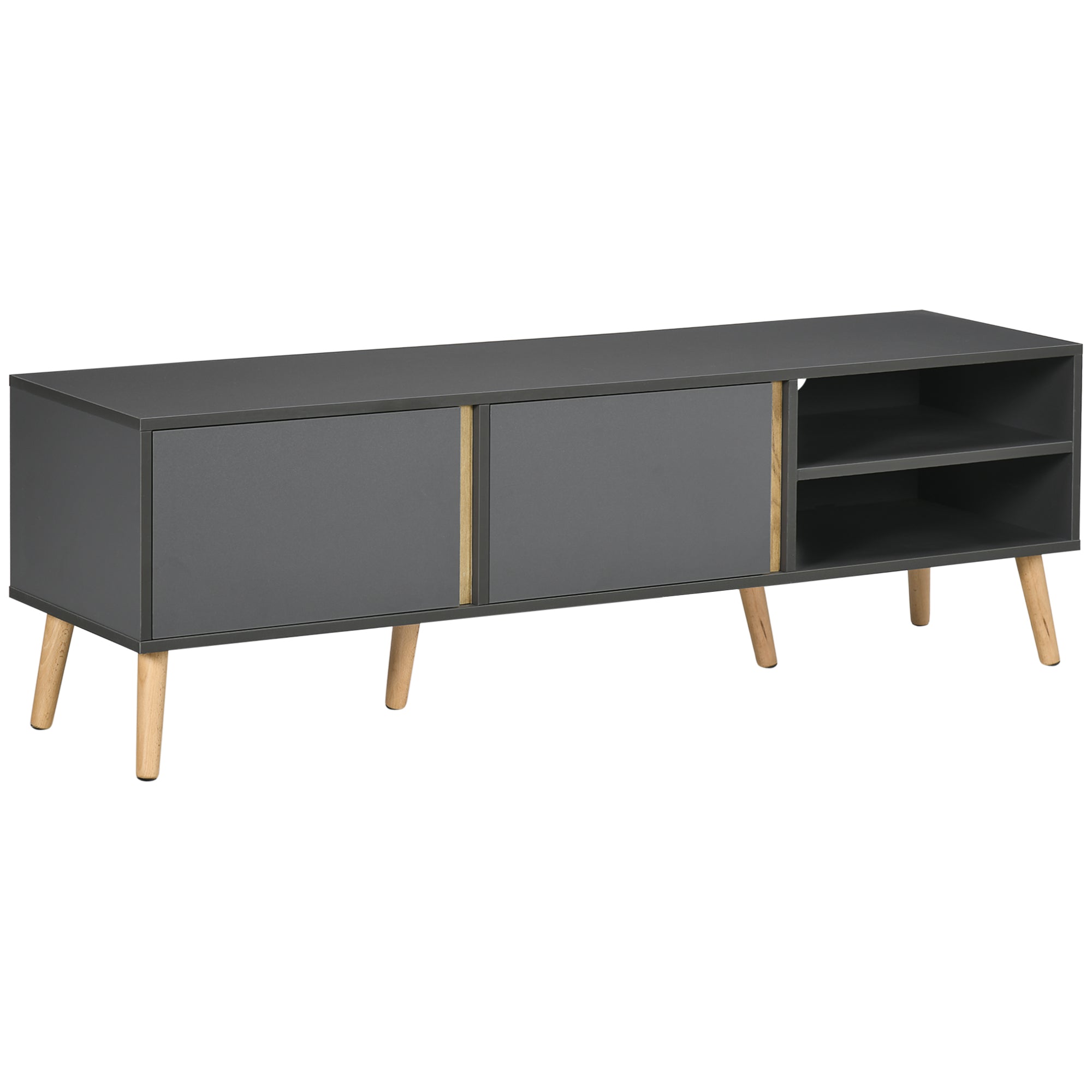 TV Stand TV Bench for up to 55-Inch TV Scandinavian Design 2 Doors 2 Shelves with Cable Management 150 x 35 x 45 cm Dark Grey