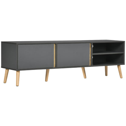 TV Stand TV Bench for up to 55-Inch TV Scandinavian Design 2 Doors 2 Shelves with Cable Management 150 x 35 x 45 cm Dark Grey