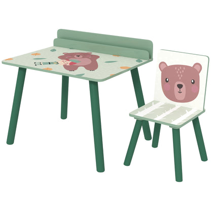 Kids Table and Chair Set with Storage Shelf, School Desk and Chair in MDF and Pine Wood, for Bedroom, Playroom, Nursery, Green