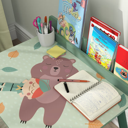 Kids Table and Chair Set with Storage Shelf, School Desk and Chair in MDF and Pine Wood, for Bedroom, Playroom, Nursery, Green