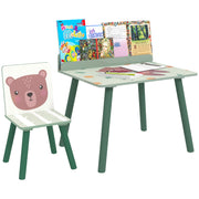 Kids Table and Chair Set with Storage Shelf, School Desk and Chair in MDF and Pine Wood, for Bedroom, Playroom, Nursery, Green
