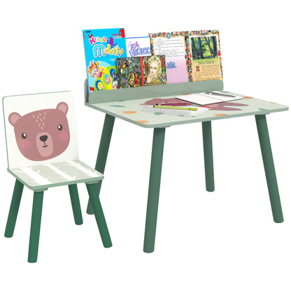 Kids Table and Chair Set with Storage Shelf, School Desk and Chair in MDF and Pine Wood, for Bedroom, Playroom, Nursery, Green