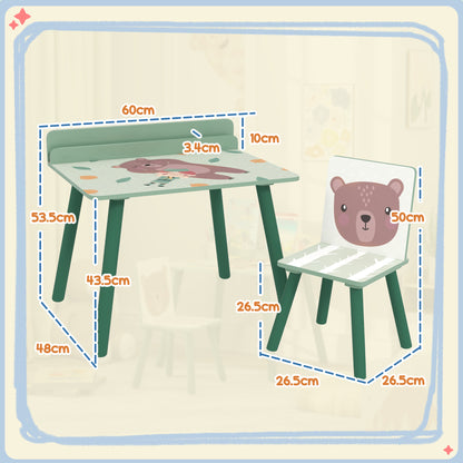 Kids Table and Chair Set with Storage Shelf, School Desk and Chair in MDF and Pine Wood, for Bedroom, Playroom, Nursery, Green