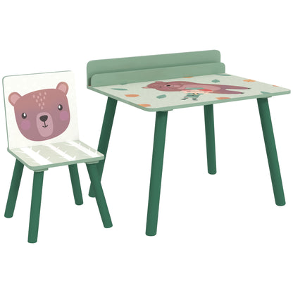 Kids Table and Chair Set with Storage Shelf, School Desk and Chair in MDF and Pine Wood, for Bedroom, Playroom, Nursery, Green