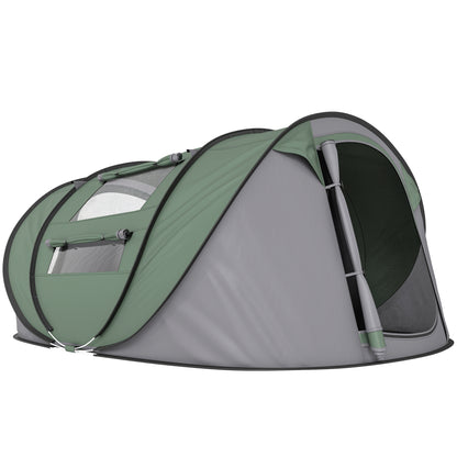 4-5 Person Pop Up Camping Tent Instant Tent with Windows Pockets and Waterproof UV-Resistant Carrying Bag 263.5x220x123 cm Green and Gray