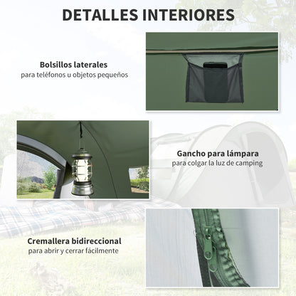 4-5 Person Pop Up Camping Tent Instant Tent with Windows Pockets and Waterproof UV-Resistant Carrying Bag 263.5x220x123 cm Green and Gray