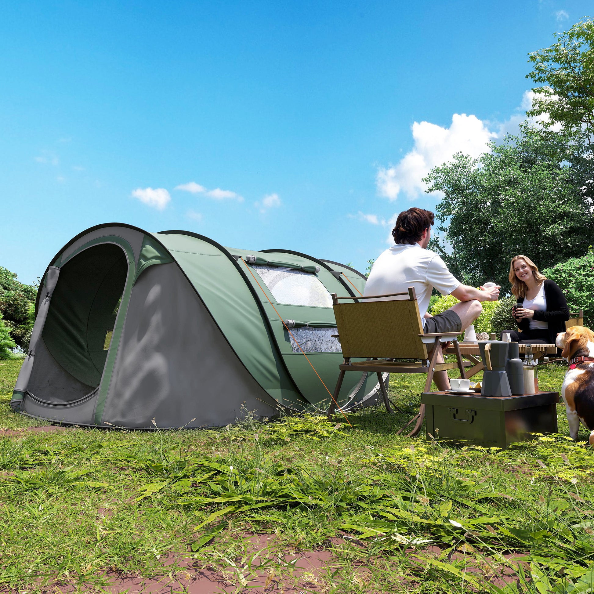 4-5 Person Pop Up Camping Tent Instant Tent with Windows Pockets and Waterproof UV-Resistant Carrying Bag 263.5x220x123 cm Green and Gray