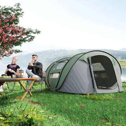 4-5 Person Pop Up Camping Tent Instant Tent with Windows Pockets and Waterproof UV-Resistant Carrying Bag 263.5x220x123 cm Green and Gray