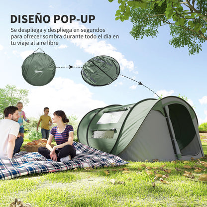 4-5 Person Pop Up Camping Tent Instant Tent with Windows Pockets and Waterproof UV-Resistant Carrying Bag 263.5x220x123 cm Green and Gray
