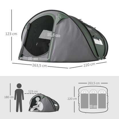 4-5 Person Pop Up Camping Tent Instant Tent with Windows Pockets and Waterproof UV-Resistant Carrying Bag 263.5x220x123 cm Green and Gray