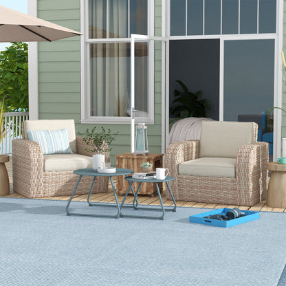 Set of 2 Stackable Garden Tables Round Metal Outdoor Side Tables with Blue Epoxy Anticorrosive Coating for Balcony Terrace Patio Blue