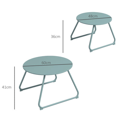 Set of 2 Stackable Garden Tables Round Metal Outdoor Side Tables with Blue Epoxy Anticorrosive Coating for Balcony Terrace Patio Blue