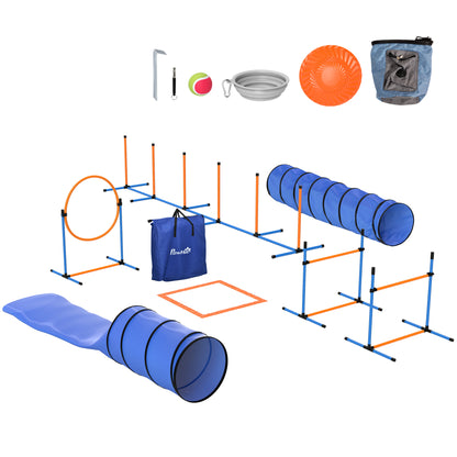 11-Piece Dog Agility Set — Adjustable Jumps, 2 Tunnels, Hoop, Weave Poles & Carry Bag