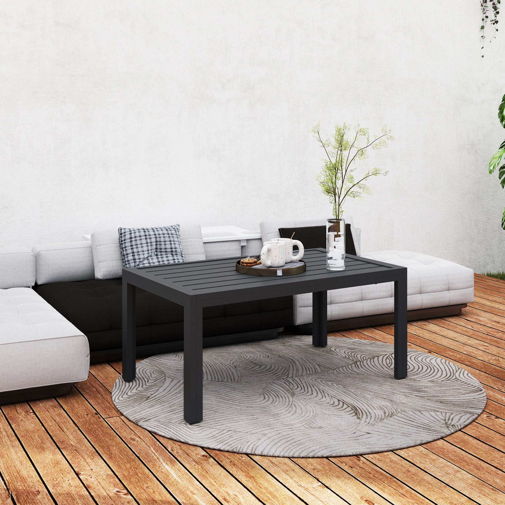 Rectangular Steel Balcony Coffee Table – Weather-Resistant Outdoor/Patio Coffee Table, 101.5 x 61 x 46 cm (40" x 24" x 18"), Gray