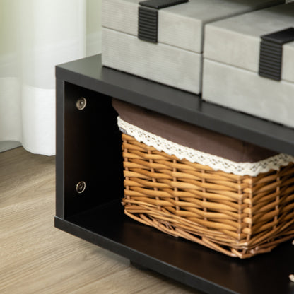 Asymmetrical Coffee Table with Shelves, Square Wooden Living Room Table with Adjustable Feet, 60x60x45cm, Black