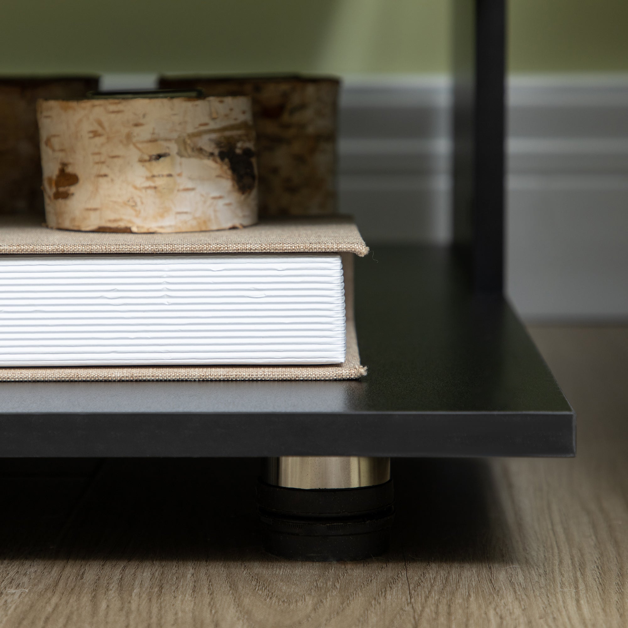 Asymmetrical Coffee Table with Shelves, Square Wooden Living Room Table with Adjustable Feet, 60x60x45cm, Black