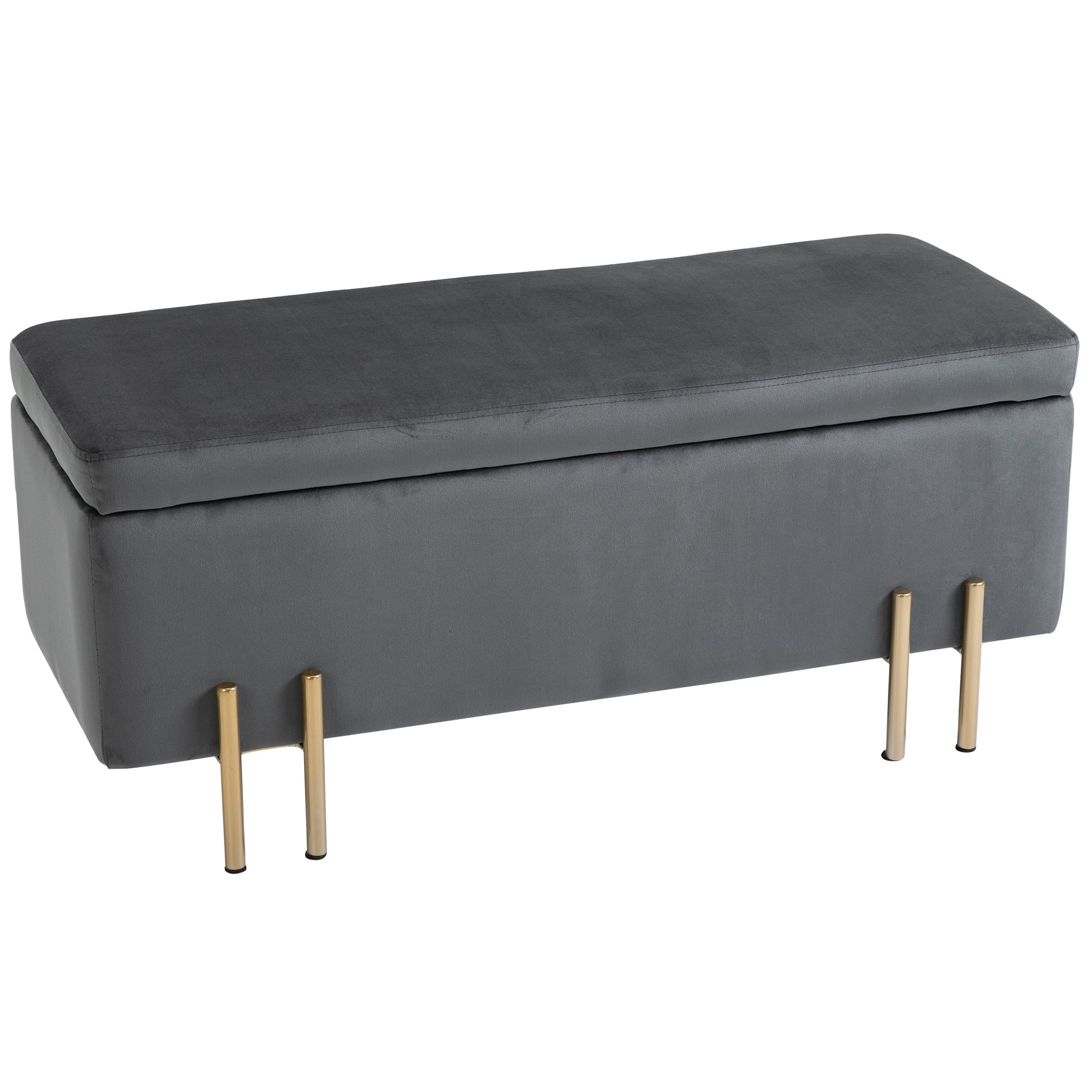 Upholstered Storage Bench with Velvet Look, Ottoman with Metal Legs, Storage Bench for Living Room Bedroom Entryway 100 x 40 x 42 cm, Dark Gray