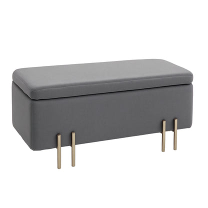 Upholstered Storage Bench with Velvet Look, Ottoman with Metal Legs, Storage Bench for Living Room Bedroom Entryway 100 x 40 x 42 cm, Dark Gray