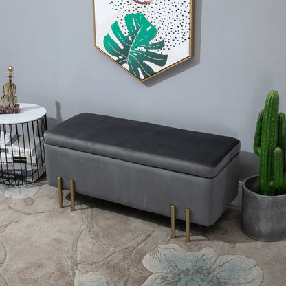 Upholstered Storage Bench with Velvet Look, Ottoman with Metal Legs, Storage Bench for Living Room Bedroom Entryway 100 x 40 x 42 cm, Dark Gray