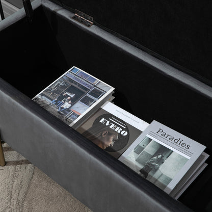 Upholstered Storage Bench with Velvet Look, Ottoman with Metal Legs, Storage Bench for Living Room Bedroom Entryway 100 x 40 x 42 cm, Dark Gray