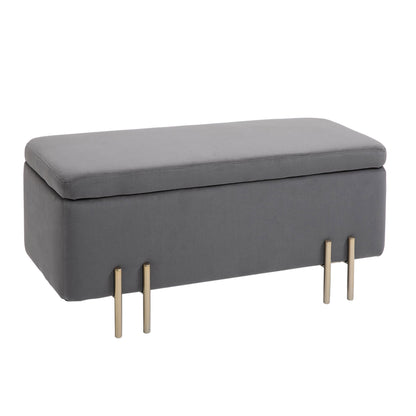 Upholstered Storage Bench with Velvet Look, Ottoman with Metal Legs, Storage Bench for Living Room Bedroom Entryway 100 x 40 x 42 cm, Dark Gray