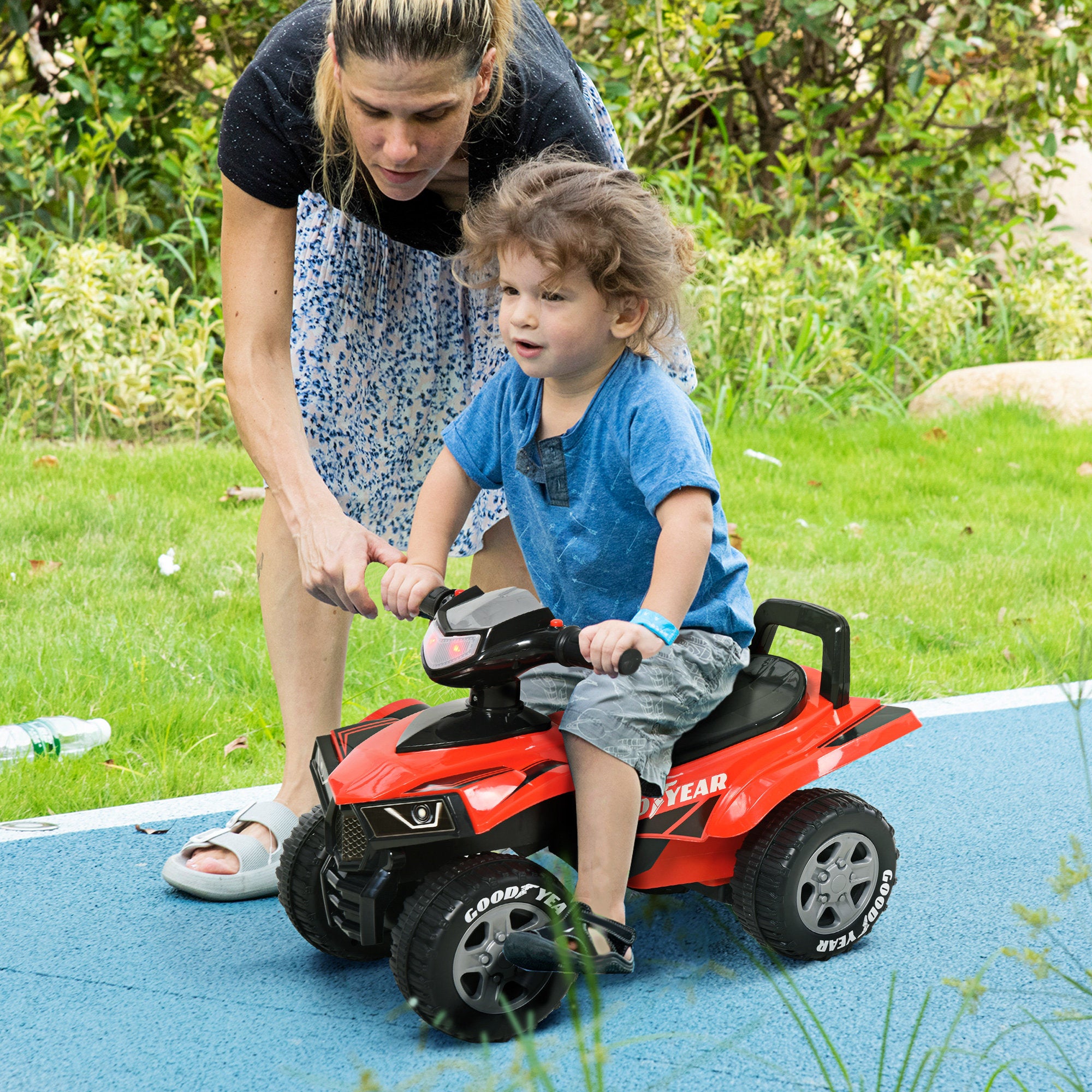 Kids' Pedal-Free Quad for Children Ages 18-36 Months ATV with Lights, Horn, and Secret Storage Space 60x31x42 cm Red