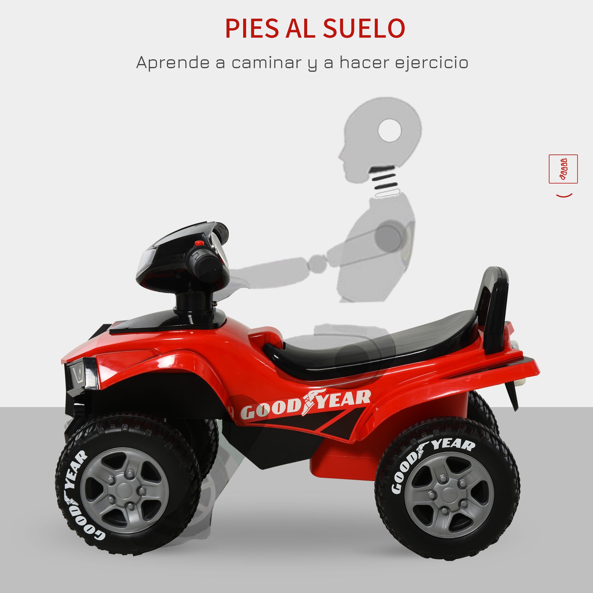 Kids' Pedal-Free Quad for Children Ages 18-36 Months ATV with Lights, Horn, and Secret Storage Space 60x31x42 cm Red