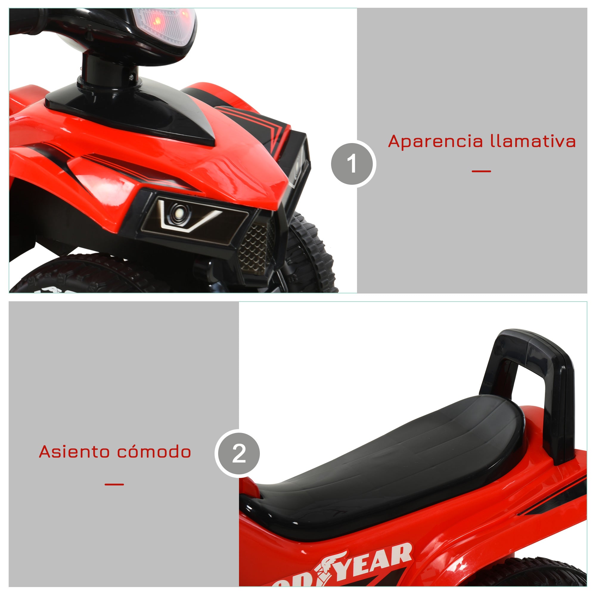 Kids' Pedal-Free Quad for Children Ages 18-36 Months ATV with Lights, Horn, and Secret Storage Space 60x31x42 cm Red