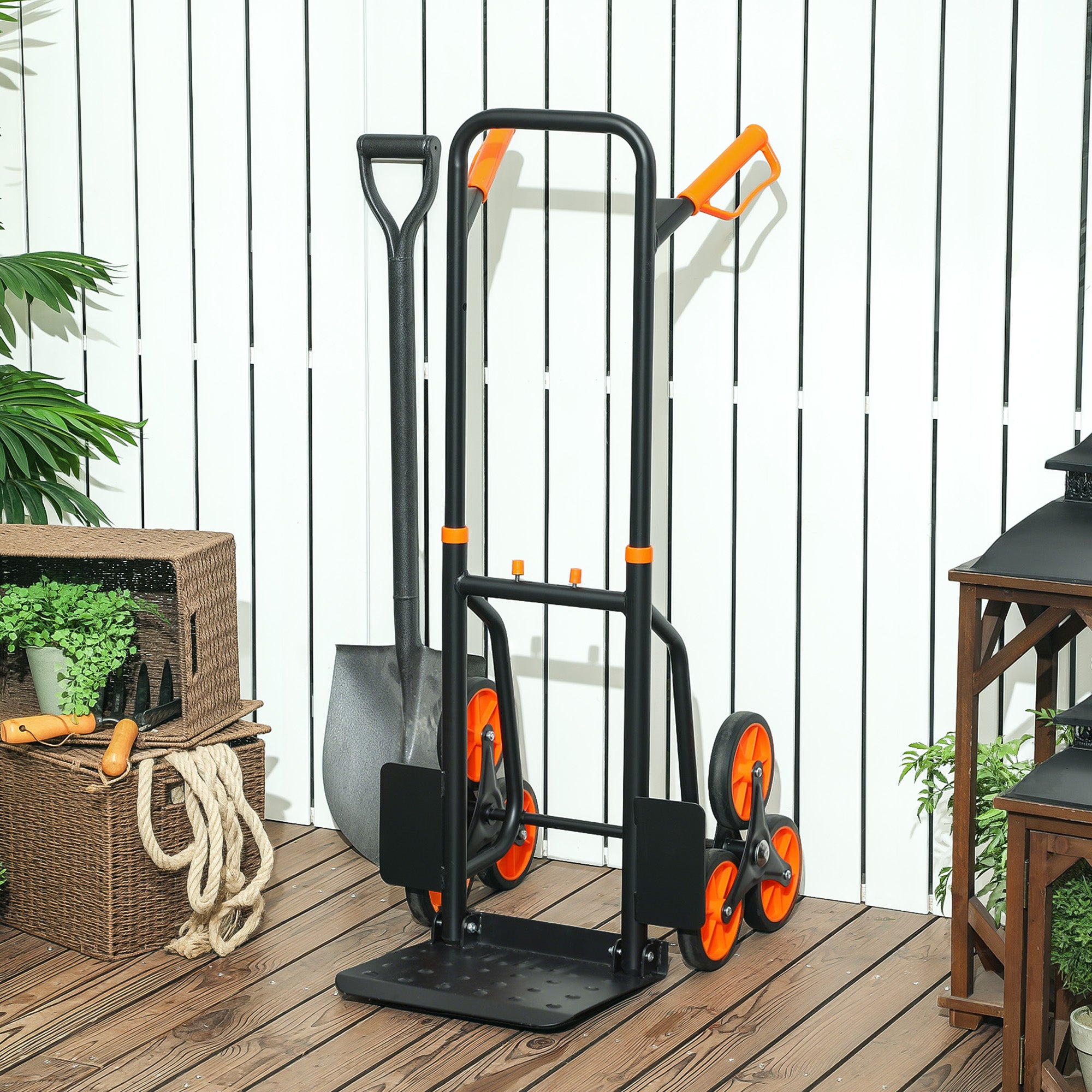Folding 6-Wheel Stair-Climbing Hand Truck, Steel Frame, 265 lb Capacity, 42 in — Orange