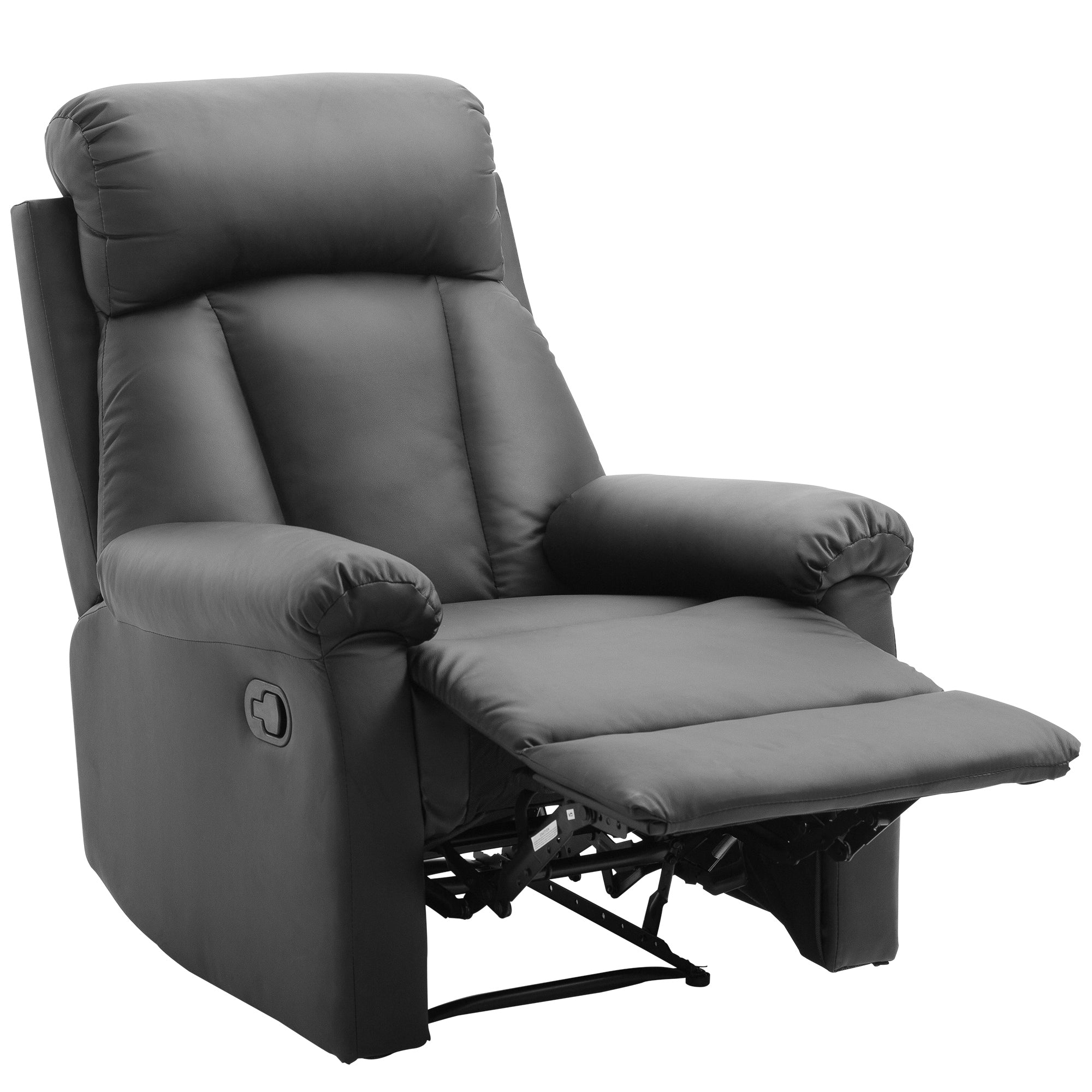 Reclining Relax Armchair Upholstered in PU with Retractable Footrest High Backrest Padded Armrests and Seat Thick 31.5x38.2x42.1 inches Black