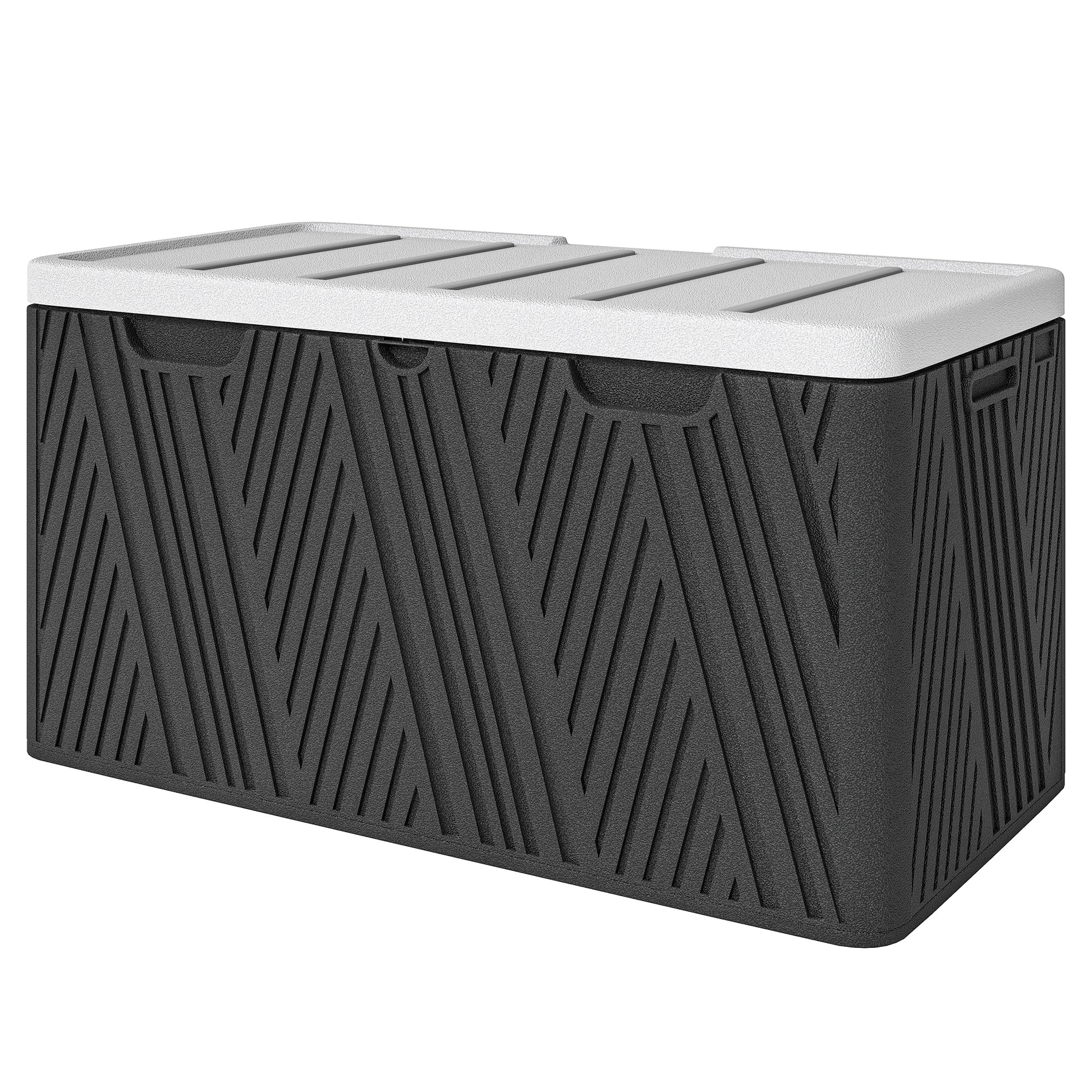 380L Outdoor Storage Box with Gas Strut Lid and 2 Side Handles, Waterproof HDPE Outdoor Storage Bench, UV Protection, 115x60x60 cm, Black and Gray