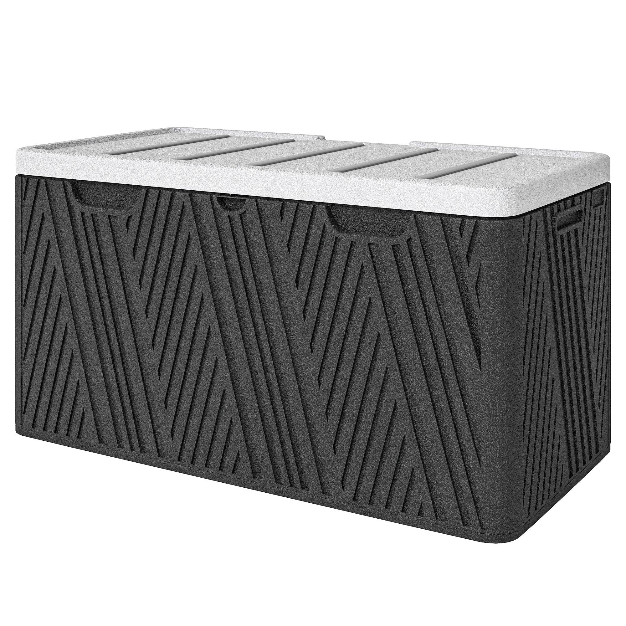 380L Outdoor Storage Box with Gas Strut Lid and 2 Side Handles, Waterproof HDPE Outdoor Storage Bench, UV Protection, 115x60x60 cm, Black and Gray