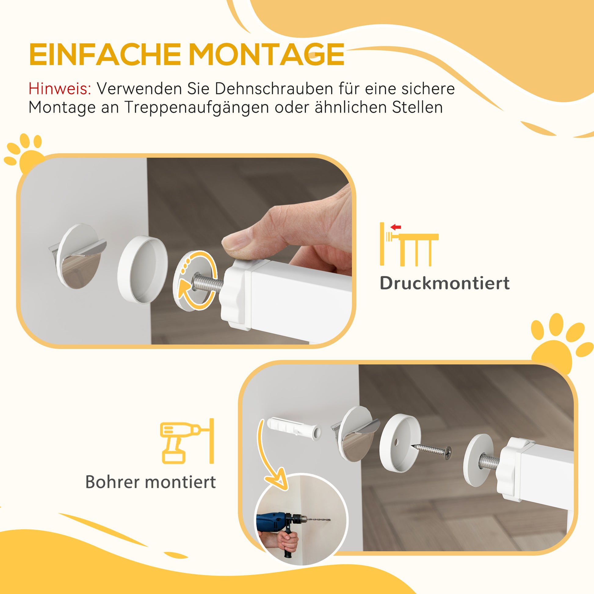 Door Safety Gate for Dogs, 76-104 cm Barrier Gate without Drilling, Stair Gate Made of Steel, Stair Safety Gate with Cat Door, Safety Gate for Stairs, Doors, Hallways, White