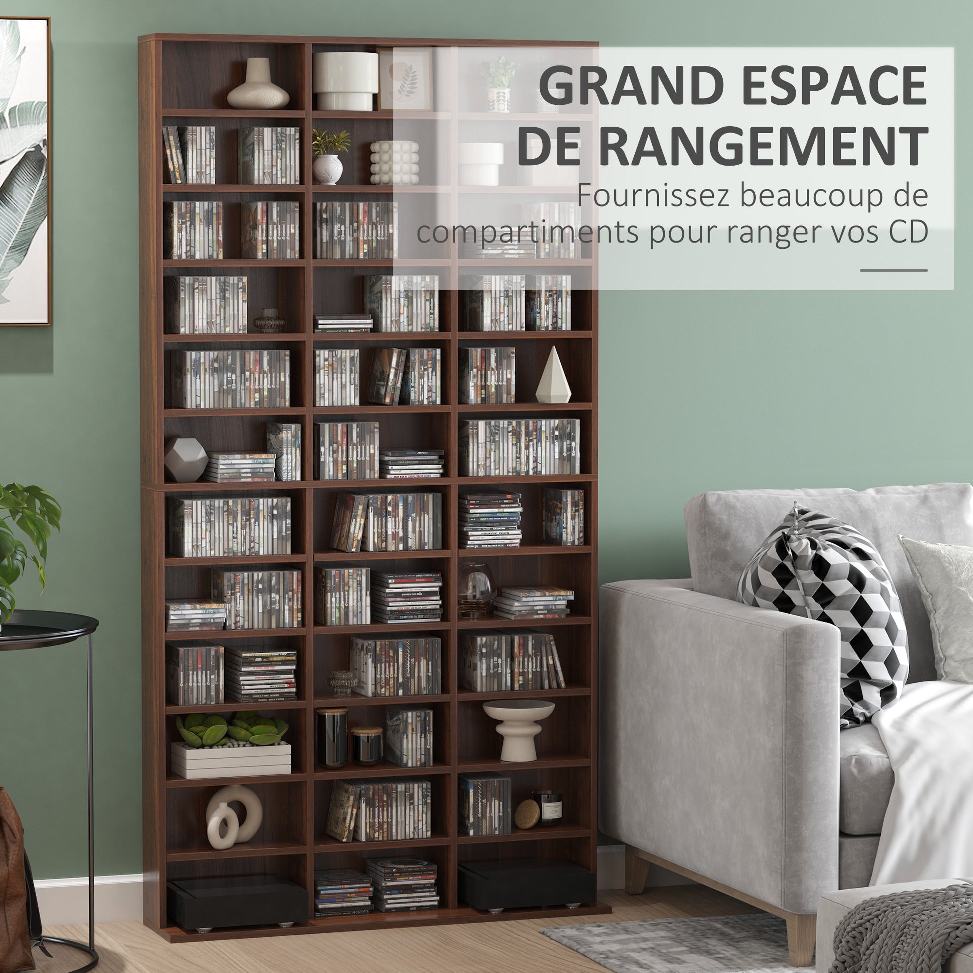 CD/DVD Storage Shelf Storage Unit for 1116 CDs 36 Height-Adjustable Compartments 102 x 24 x 195 cm Brown