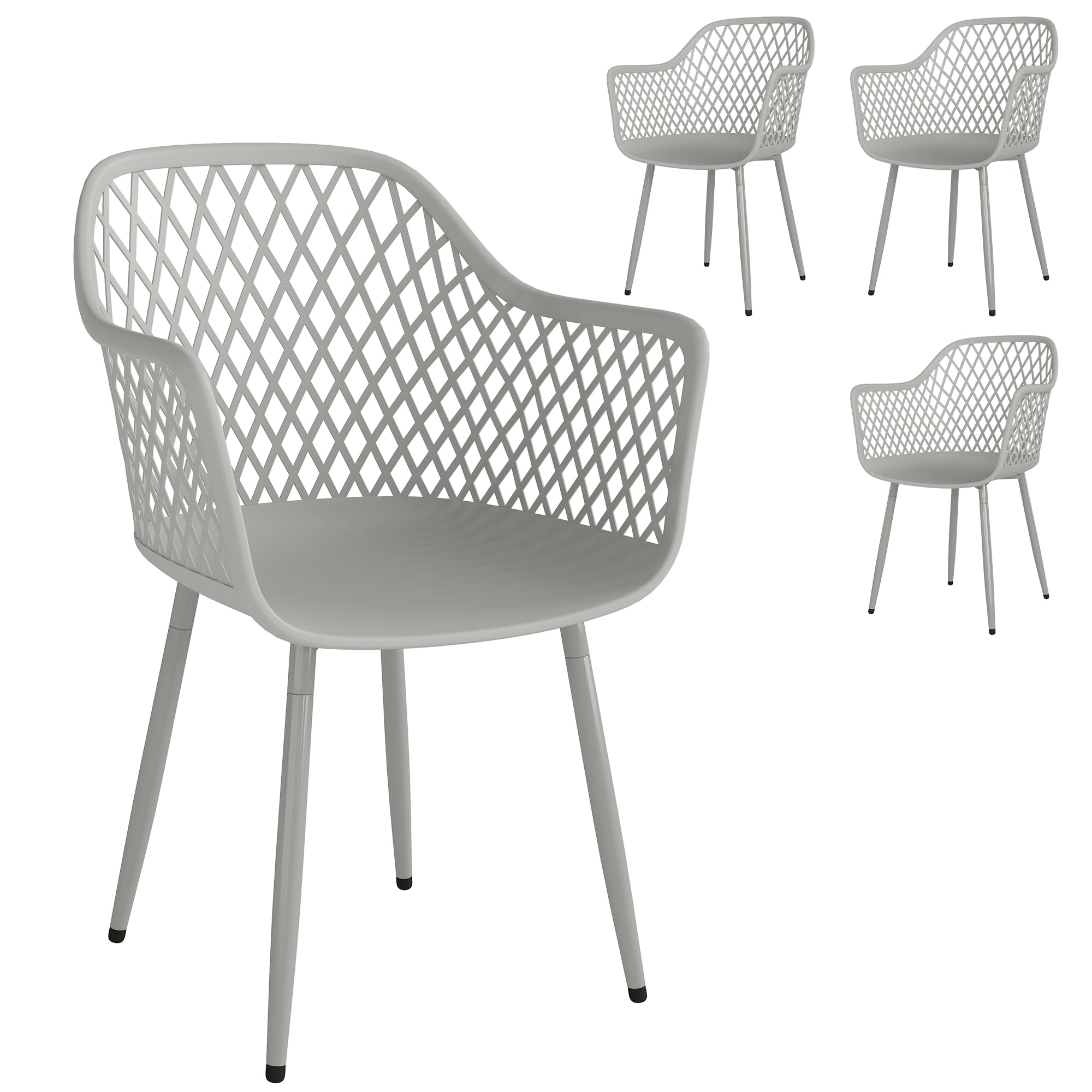 Set of 4 Outdoor Patio Chairs — Diamond Back, UV-Resistant PP Seats, Metal Legs, Gray