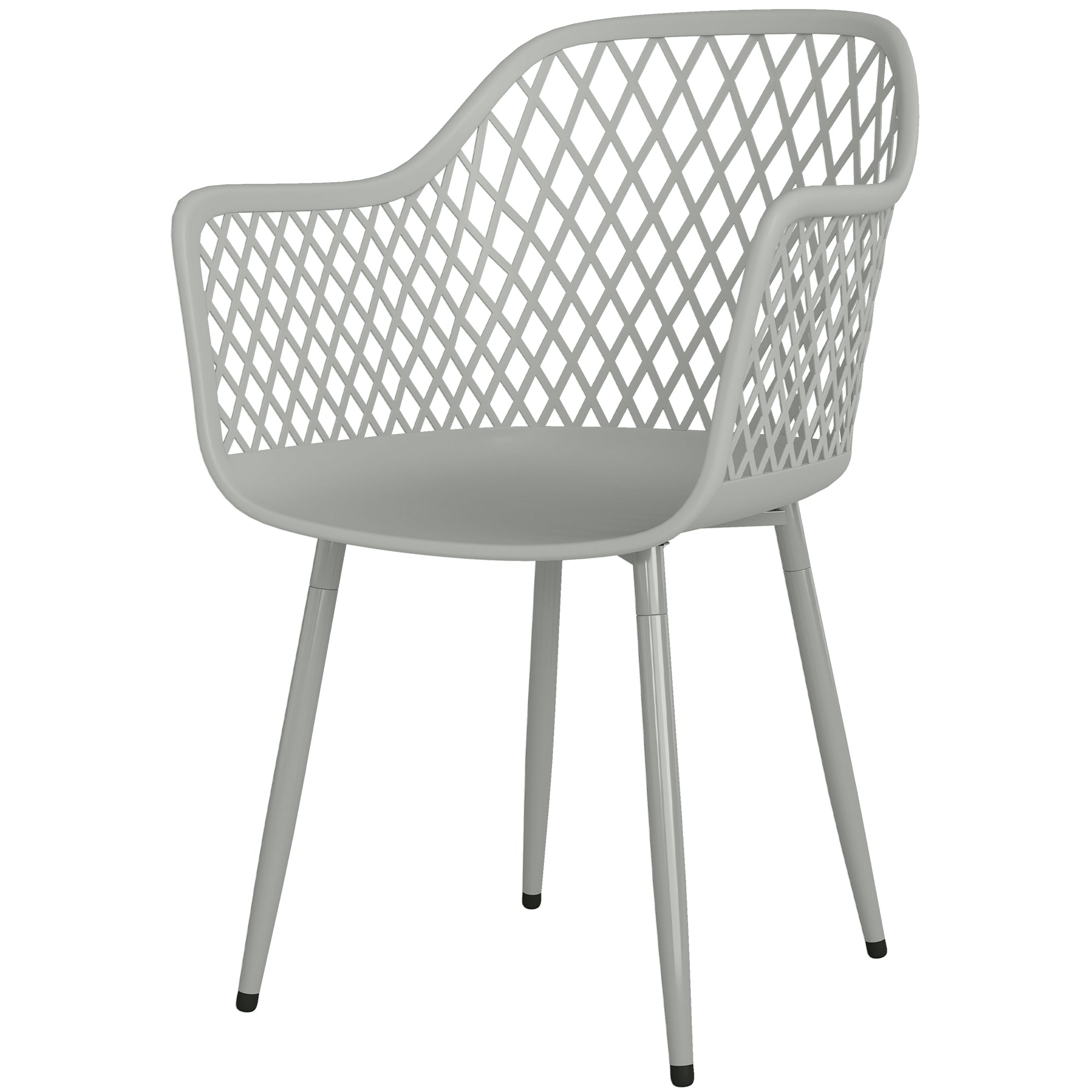 Set of 4 Outdoor Patio Chairs — Diamond Back, UV-Resistant PP Seats, Metal Legs, Gray