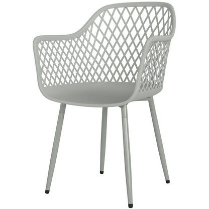 Set of 4 Outdoor Patio Chairs — Diamond Back, UV-Resistant PP Seats, Metal Legs, Gray