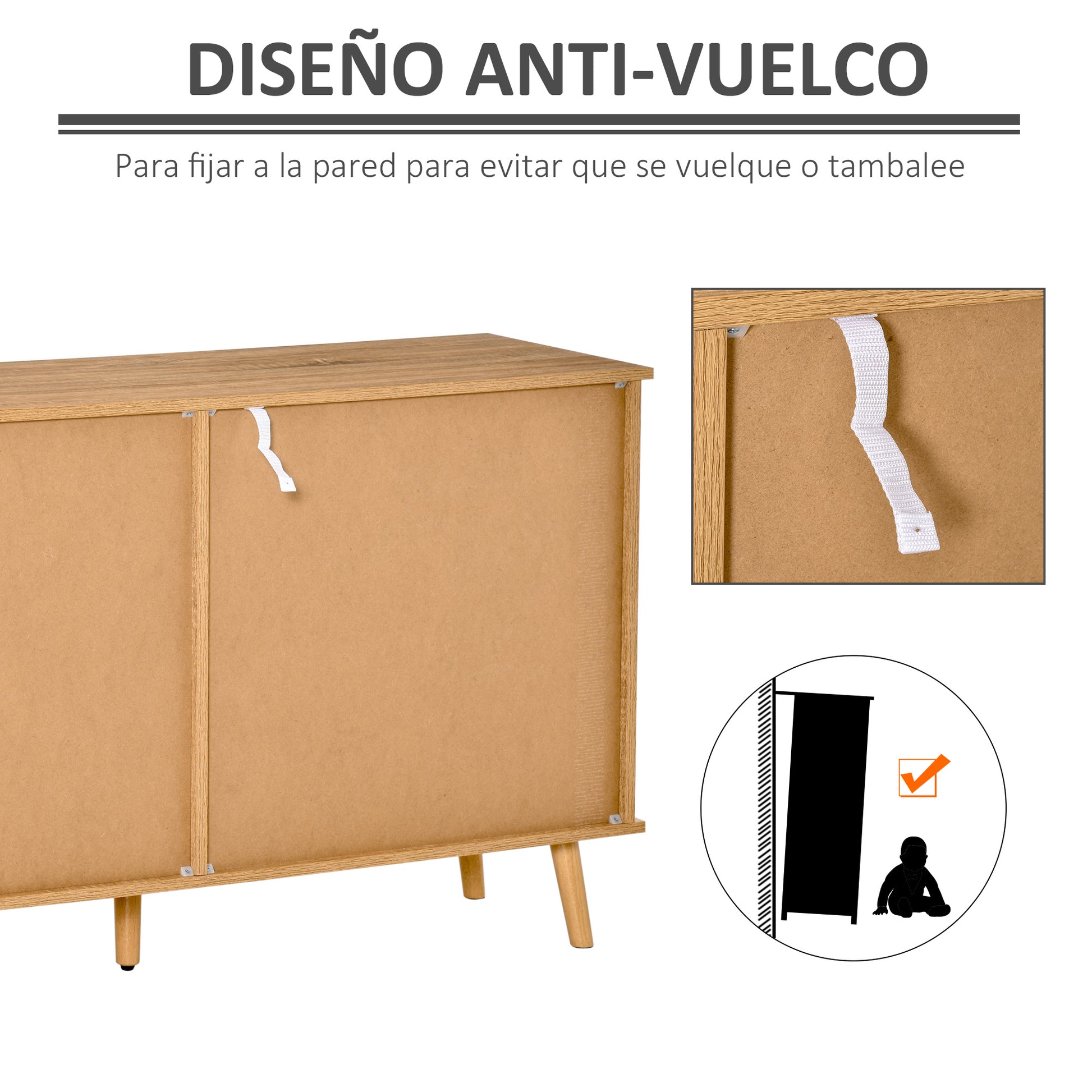 Kitchen Sideboard Buffet for Living Room with 2 Sliding Doors Adjustable Interior Shelves and Wooden Legs 130x40x74.5 cm Natural and White