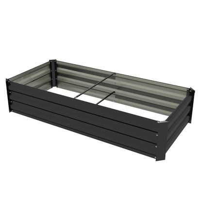 Rectangular Garden Planting Box made of Steel with Safety Edge and Open Bottom, Dimensions 150L x 70W x 30H cm, Black