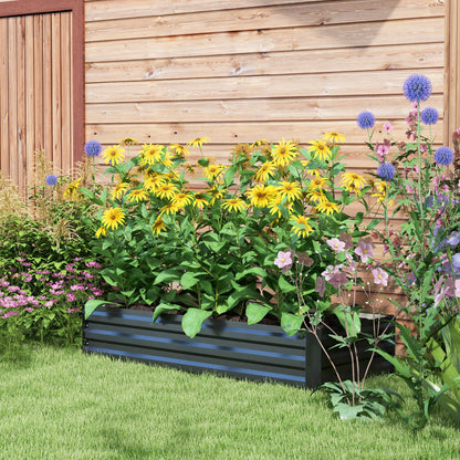 Rectangular Garden Planting Box made of Steel with Safety Edge and Open Bottom, Dimensions 150L x 70W x 30H cm, Black