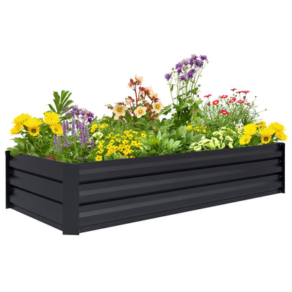 Rectangular Garden Planting Box made of Steel with Safety Edge and Open Bottom, Dimensions 150L x 70W x 30H cm, Black