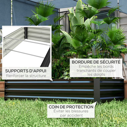 Rectangular Garden Planting Box made of Steel with Safety Edge and Open Bottom, Dimensions 150L x 70W x 30H cm, Black