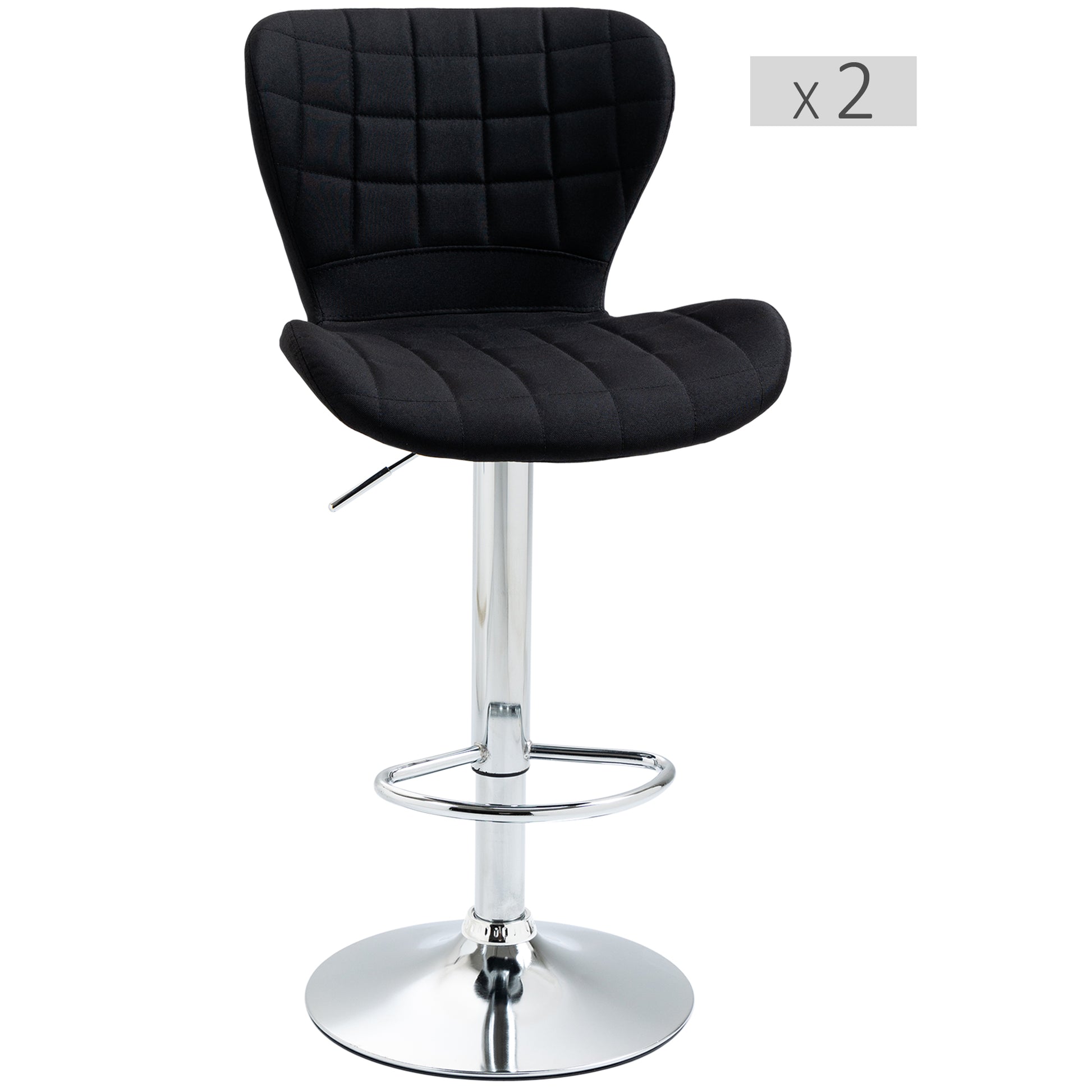 Set of 2 Contemporary Design Bar Stools Adjustable Seat Height 59-81 cm 360° Swivel Linen Black