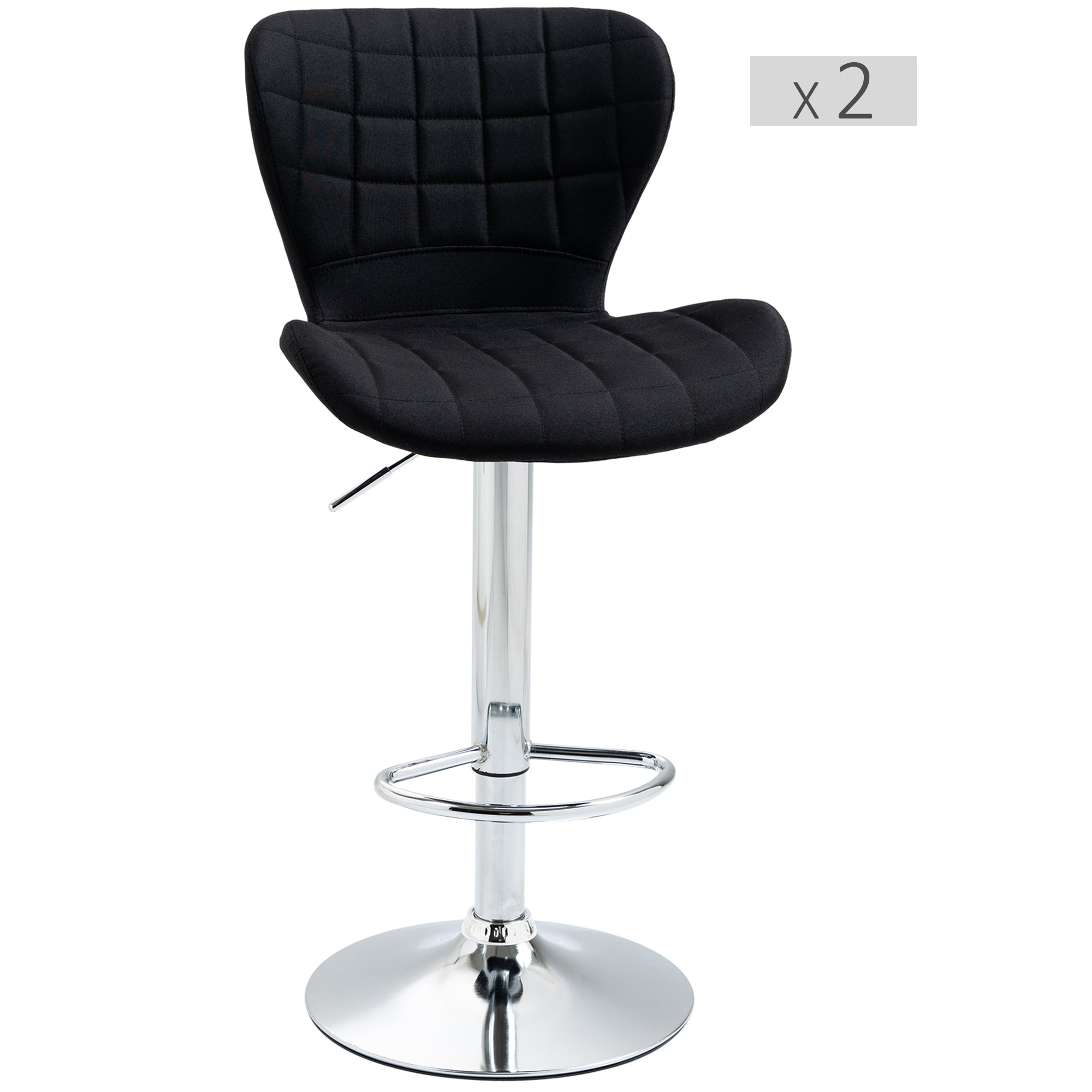 Set of 2 Contemporary Design Bar Stools Adjustable Seat Height 59-81 cm 360° Swivel Linen Black