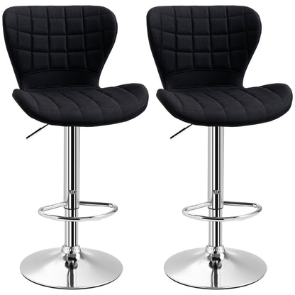 Set of 2 Contemporary Design Bar Stools Adjustable Seat Height 59-81 cm 360° Swivel Linen Black