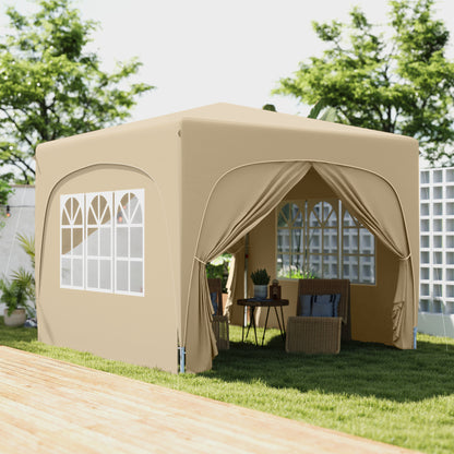 Pavilion 3x3m, Water-Resistant Stable Winterproof Pop-Up Folding Pavilion, UV Protection 50+, Foldable Party Tent Garden Tent with 4 Side Panels Bag Garden Pavilion for Camping Garden, Sand