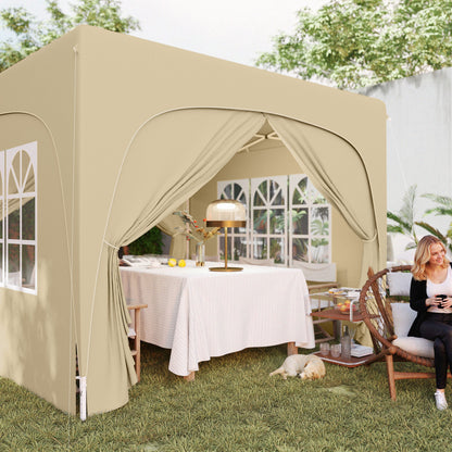 Pavilion 3x3m, Water-Resistant Stable Winterproof Pop-Up Folding Pavilion, UV Protection 50+, Foldable Party Tent Garden Tent with 4 Side Panels Bag Garden Pavilion for Camping Garden, Sand