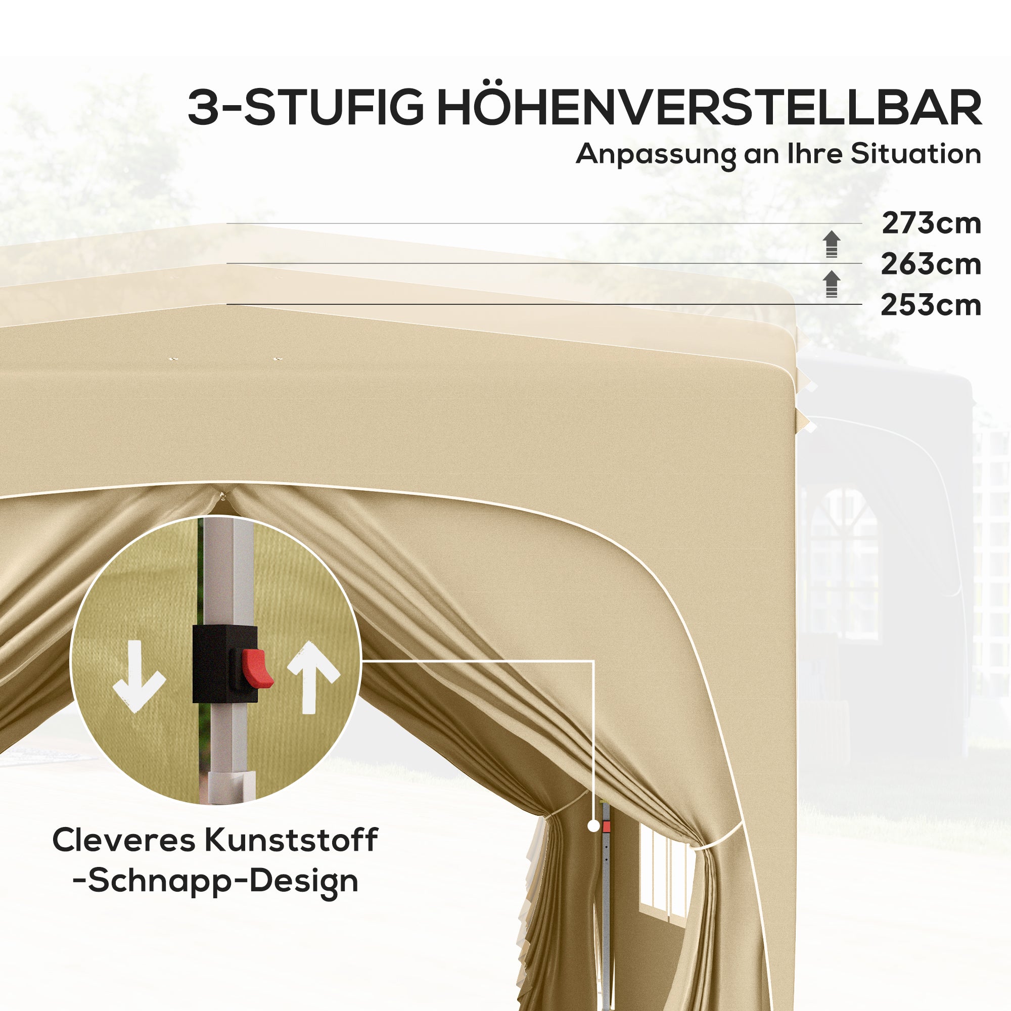 Pavilion 3x3m, Water-Resistant Stable Winterproof Pop-Up Folding Pavilion, UV Protection 50+, Foldable Party Tent Garden Tent with 4 Side Panels Bag Garden Pavilion for Camping Garden, Sand