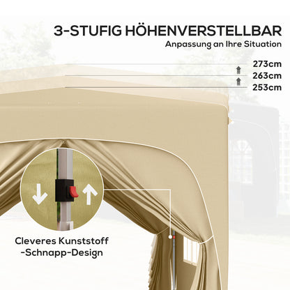 Pavilion 3x3m, Water-Resistant Stable Winterproof Pop-Up Folding Pavilion, UV Protection 50+, Foldable Party Tent Garden Tent with 4 Side Panels Bag Garden Pavilion for Camping Garden, Sand
