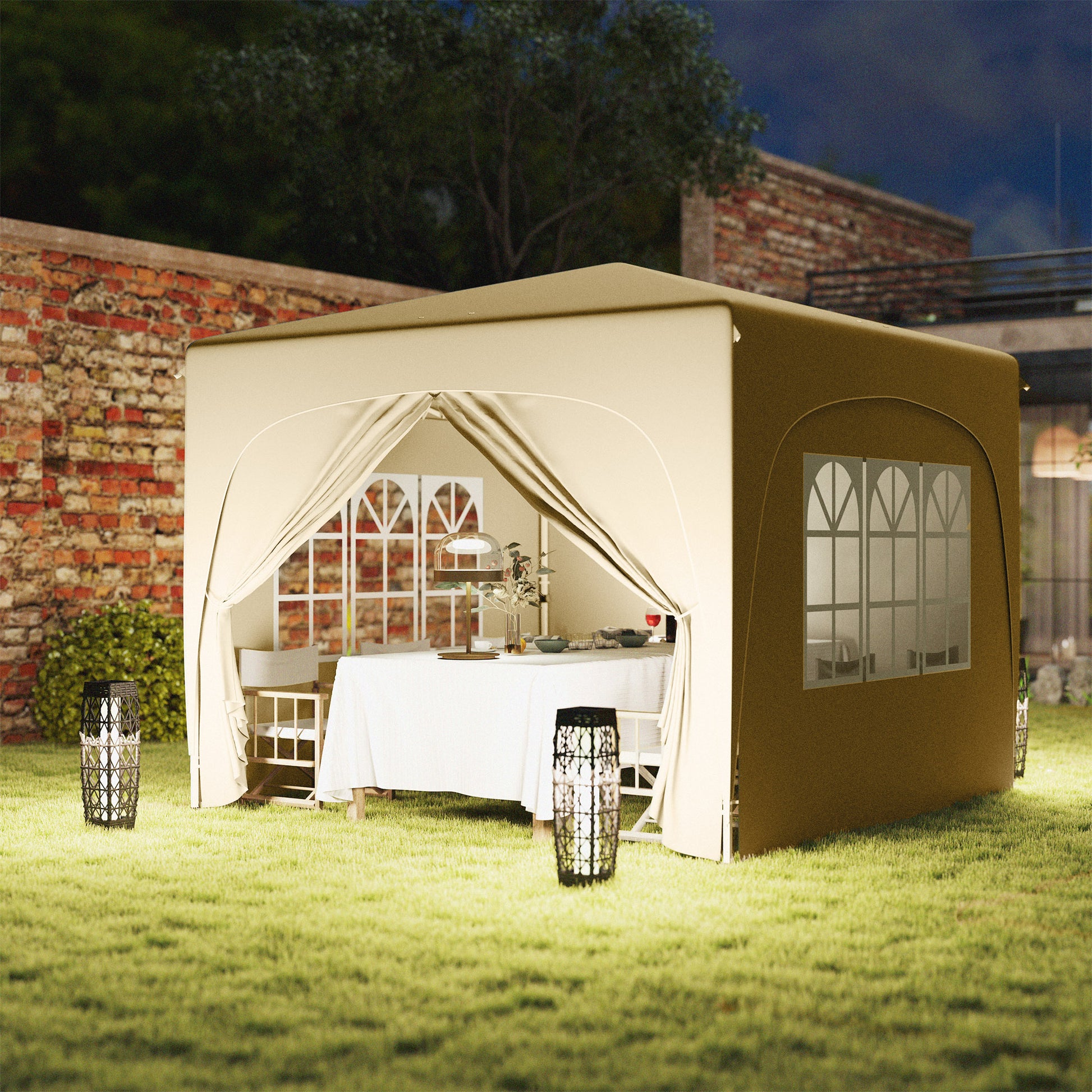 Pavilion 3x3m, Water-Resistant Stable Winterproof Pop-Up Folding Pavilion, UV Protection 50+, Foldable Party Tent Garden Tent with 4 Side Panels Bag Garden Pavilion for Camping Garden, Sand